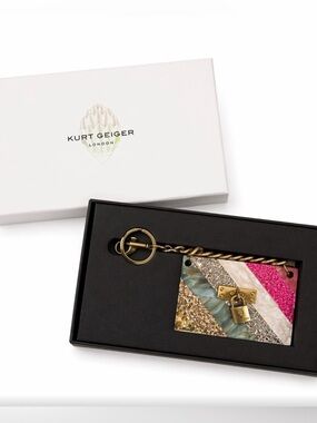 Kurt Geiger Gold, Pink & Multicolor Stripe Keychain! Brand New in Box!